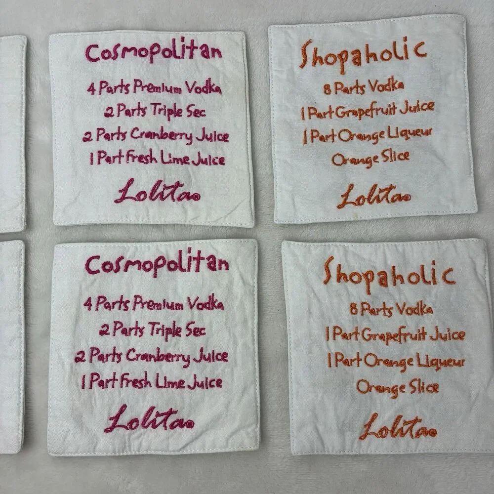 Lolita Vintage Cocktail Napkins- Colorful Fabric Coasters Martini Shopaholic Fun